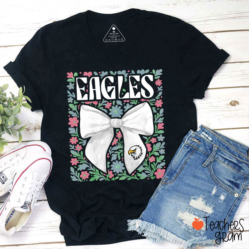 Personalized Mascot Floral Bow School Spirit Teacher T-Shirt