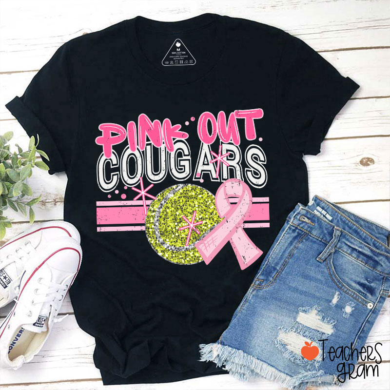 Personalized Mascot And Sport Pink Out Teacher T-Shirt
