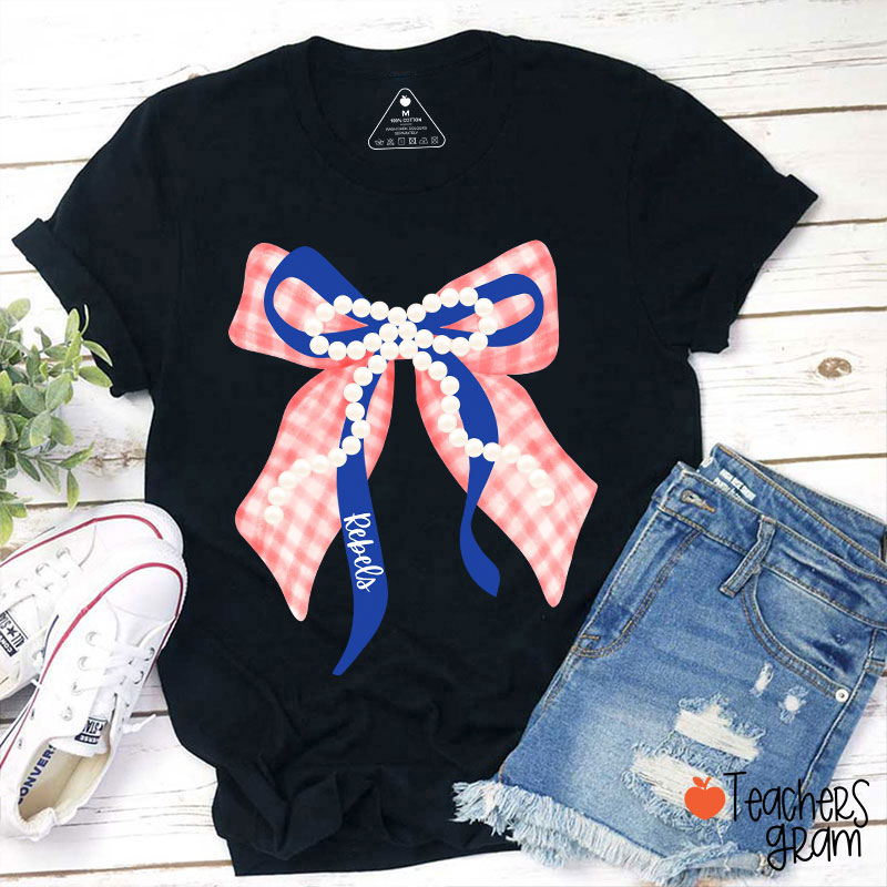 Personalized Mascot Pearl Bow Teacher T-Shirt