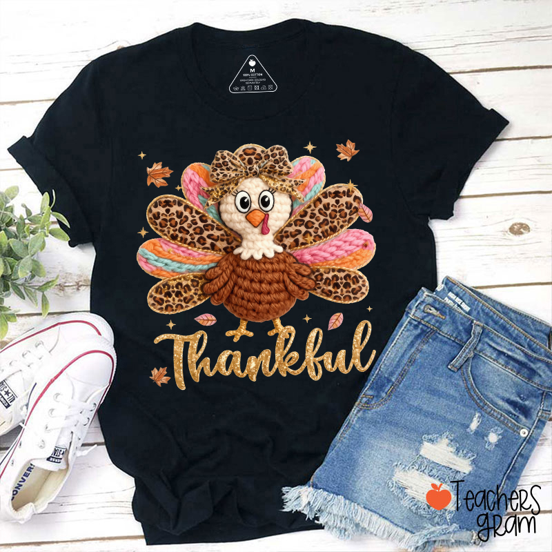 Faux Yarn One Thankful Turkey Teacher T-Shirt