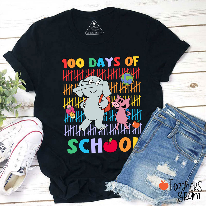 100 Days Of School Elephant Teacher T-Shirt