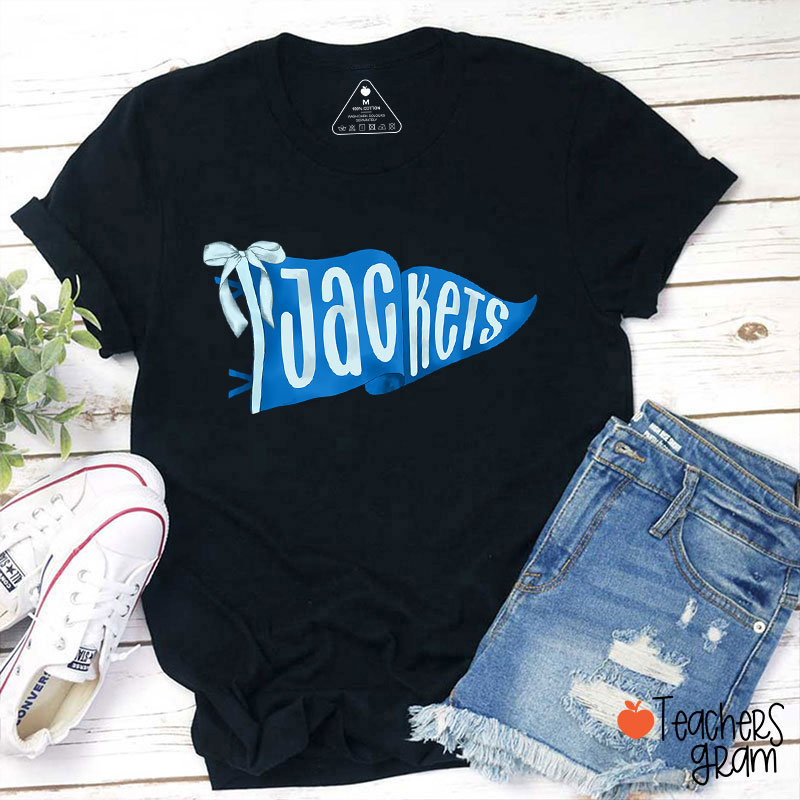 Personalized Mascot Pennant Bow Teacher T-Shirt