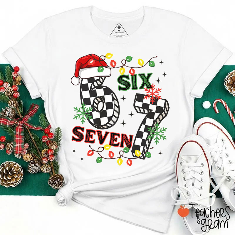 Six Seven Christmas Lights And Snowflakes Teacher T-Shirt