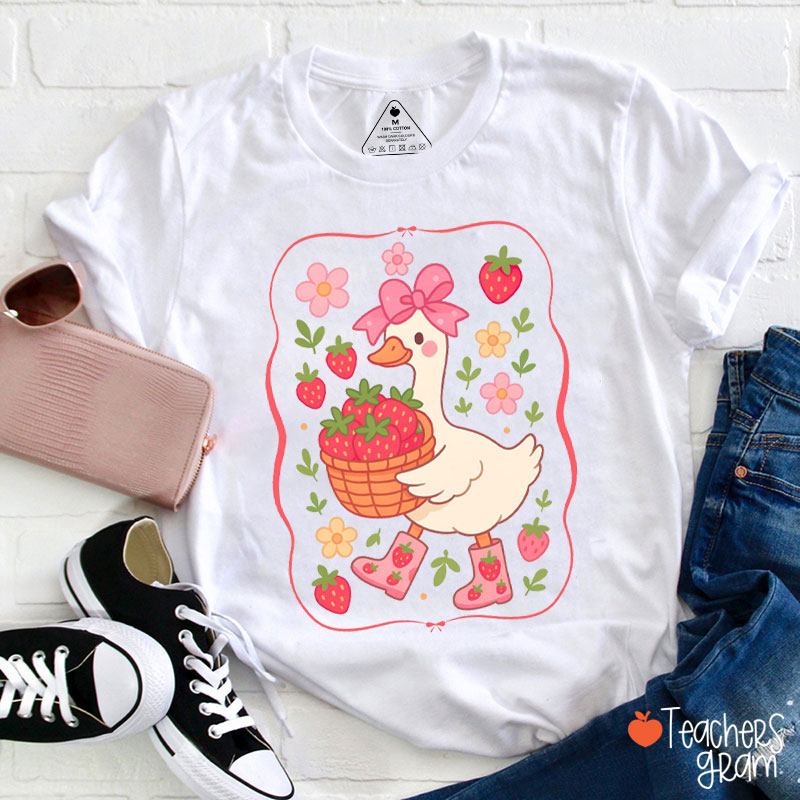 Cute Goose Strawberry Teacher T-Shirt