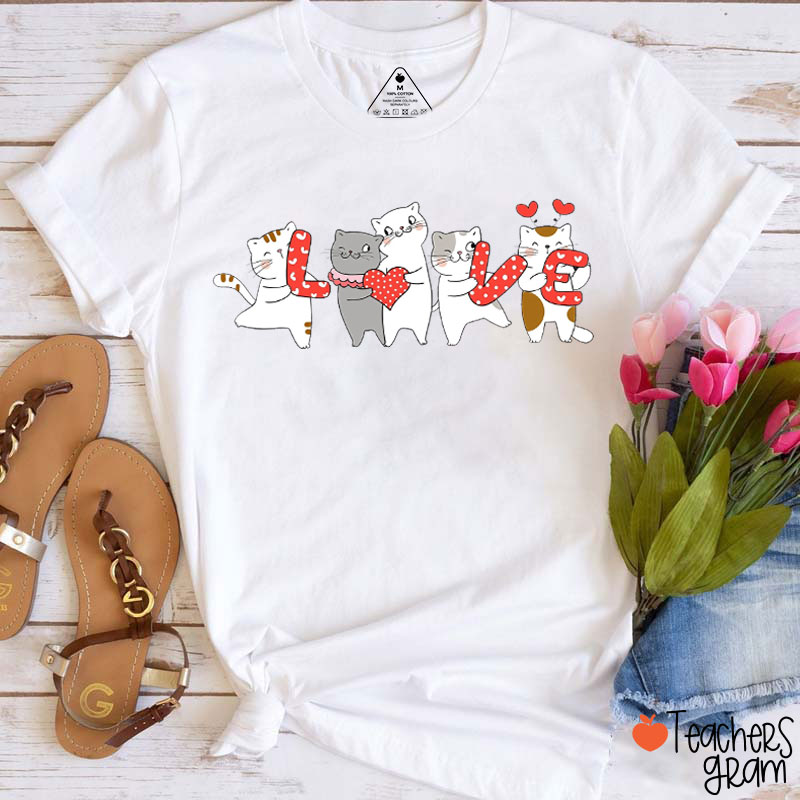 Lovely Cats In Valentine Teacher T-Shirt