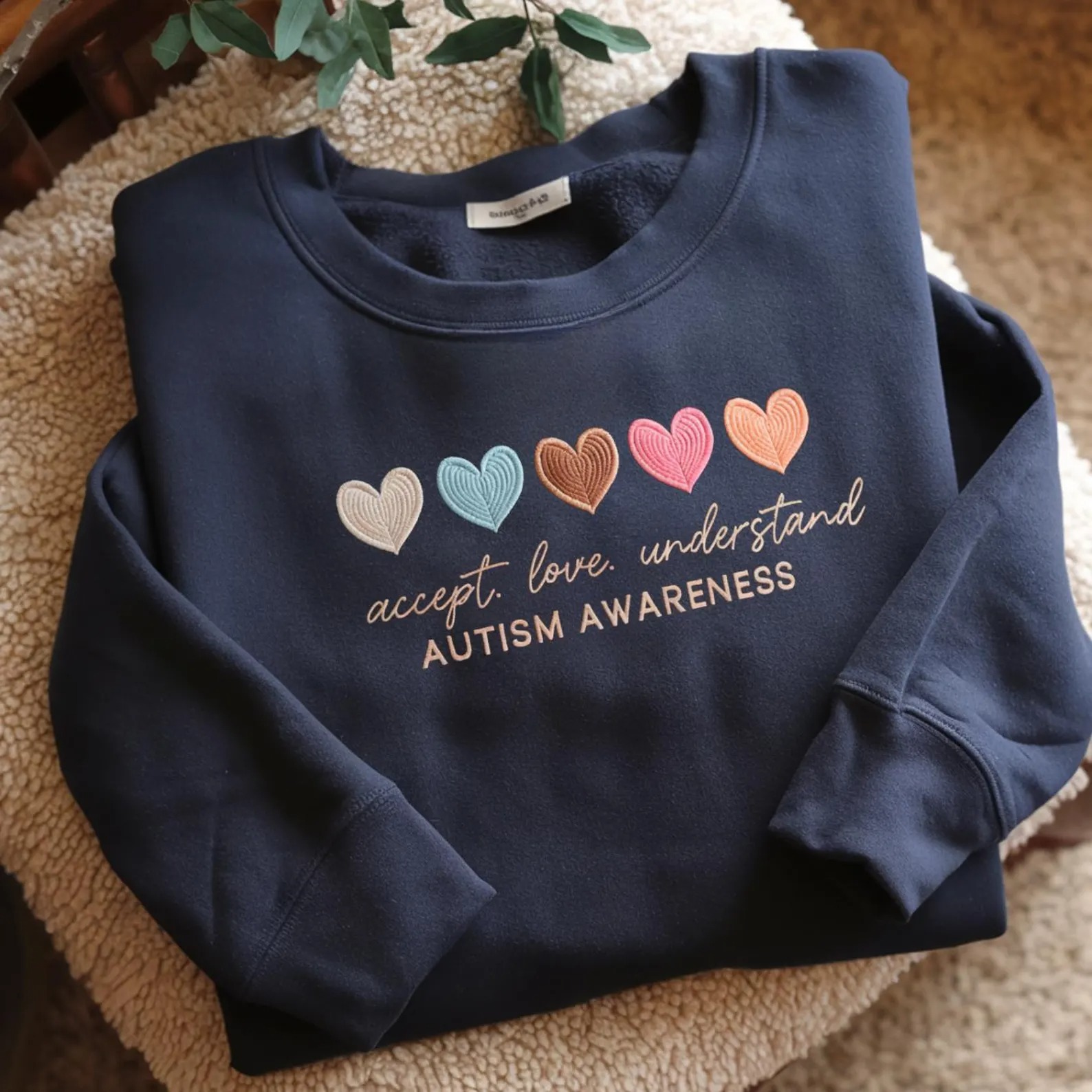 Embroidered Accept Love Understand Colorful Hearts Teacher Sweatshirt