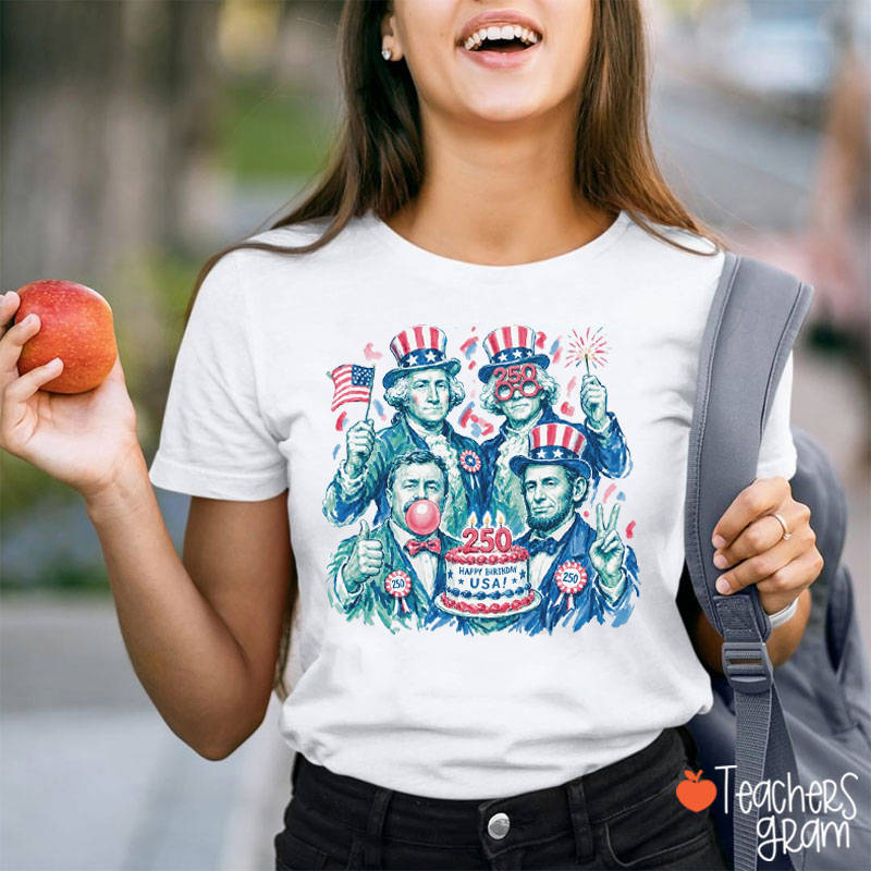 Oil Painting Happy Birthday USA Teacher T-Shirt
