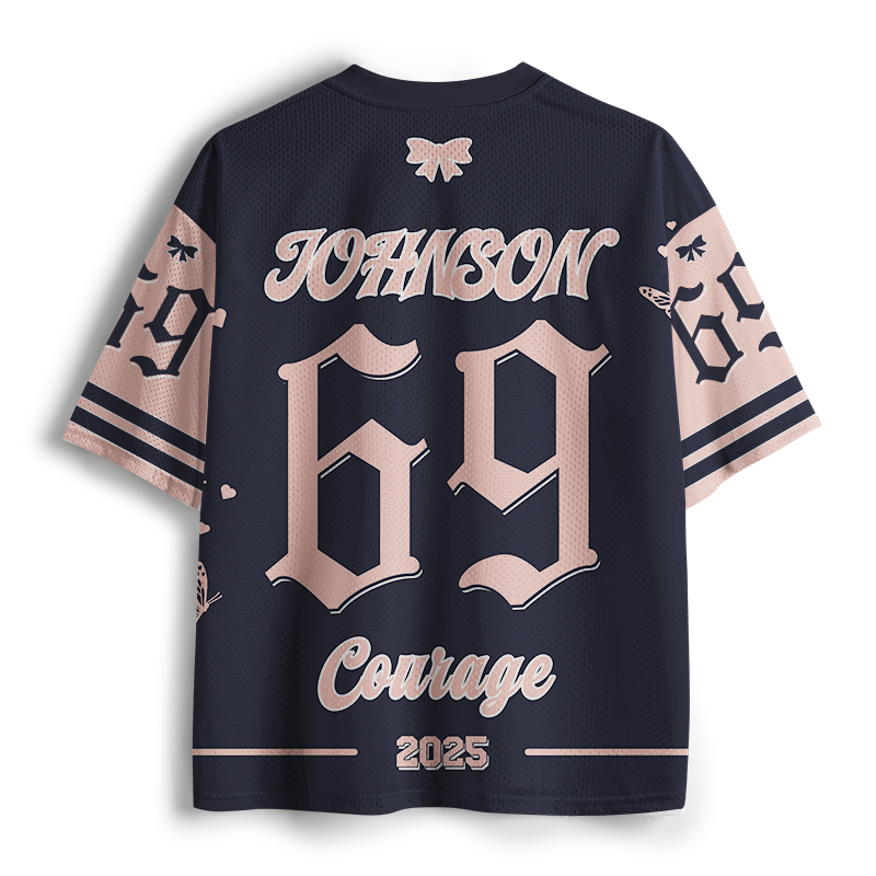 Personalized Name And Number Courage Pink Bow Teacher Mesh Jersey