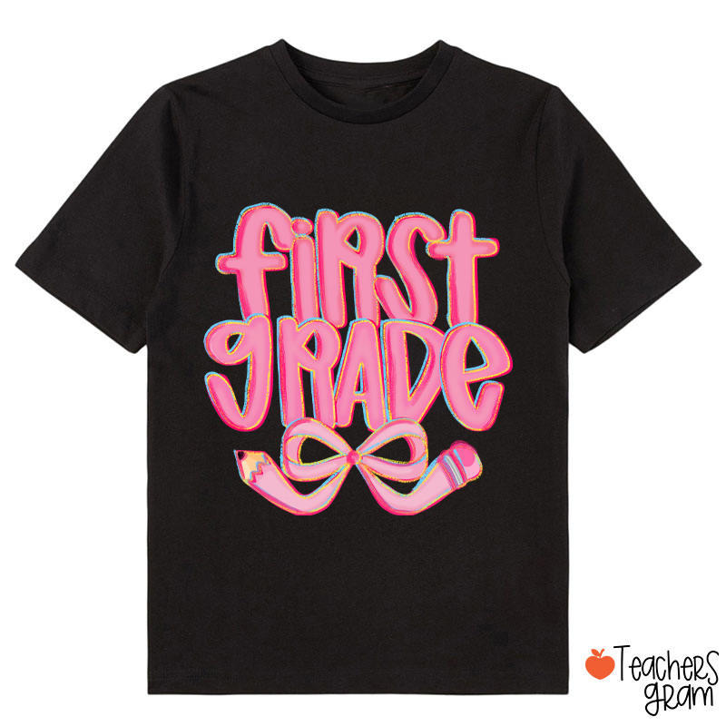 ersonalized Grade Pencil Bow Cute Pink Fonts Class T-Shirt