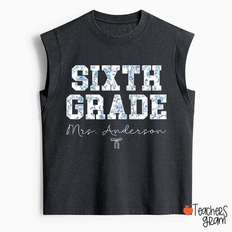 Personalized Name And Grade Trendy Teacher Washed Tank Top