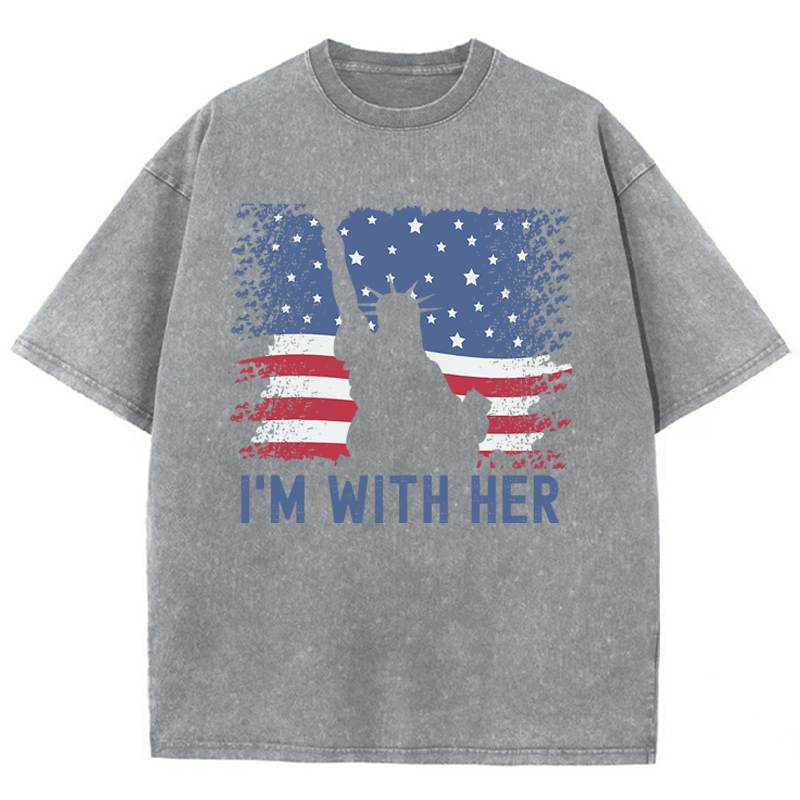 America Flag I'm With Her Teacher Washed T-Shirt