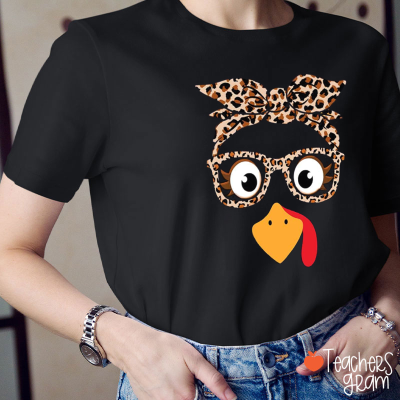 Turkey Face With Leopard Glasses Teacher T-Shirt