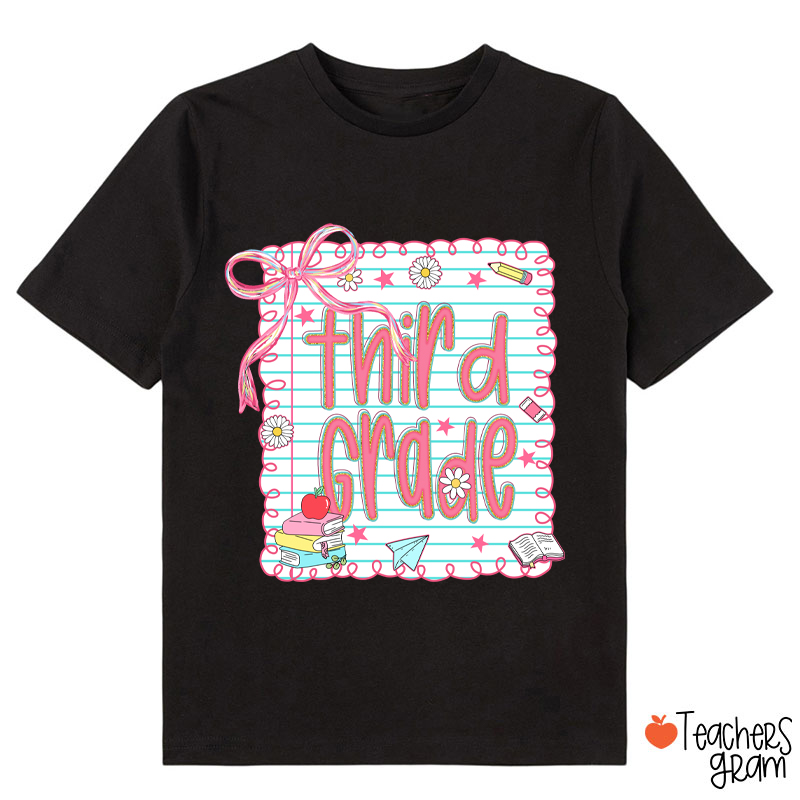 Personalized Grade Pink Bow Notebook Class T-Shirt