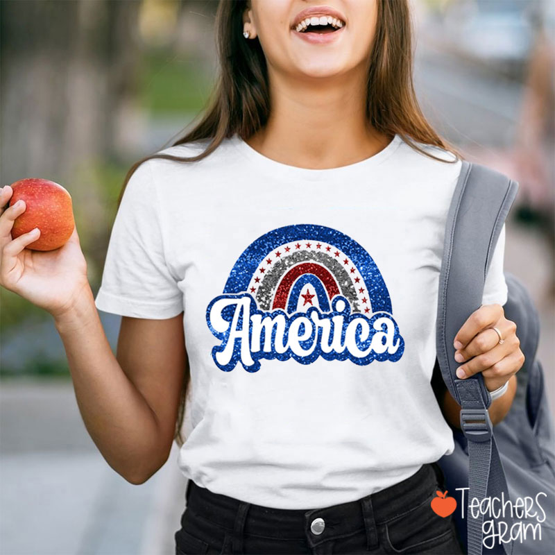 4th of July Rainbow America Teacher T-Shirt