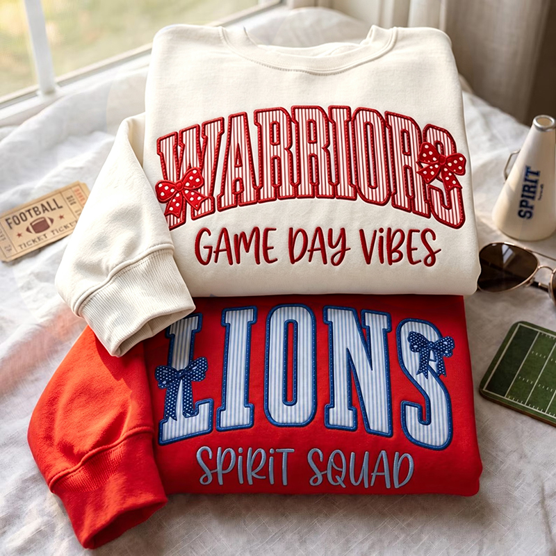 Personalized Mascot School Spirit Patchwork Embroidered Teacher Sweatshirt