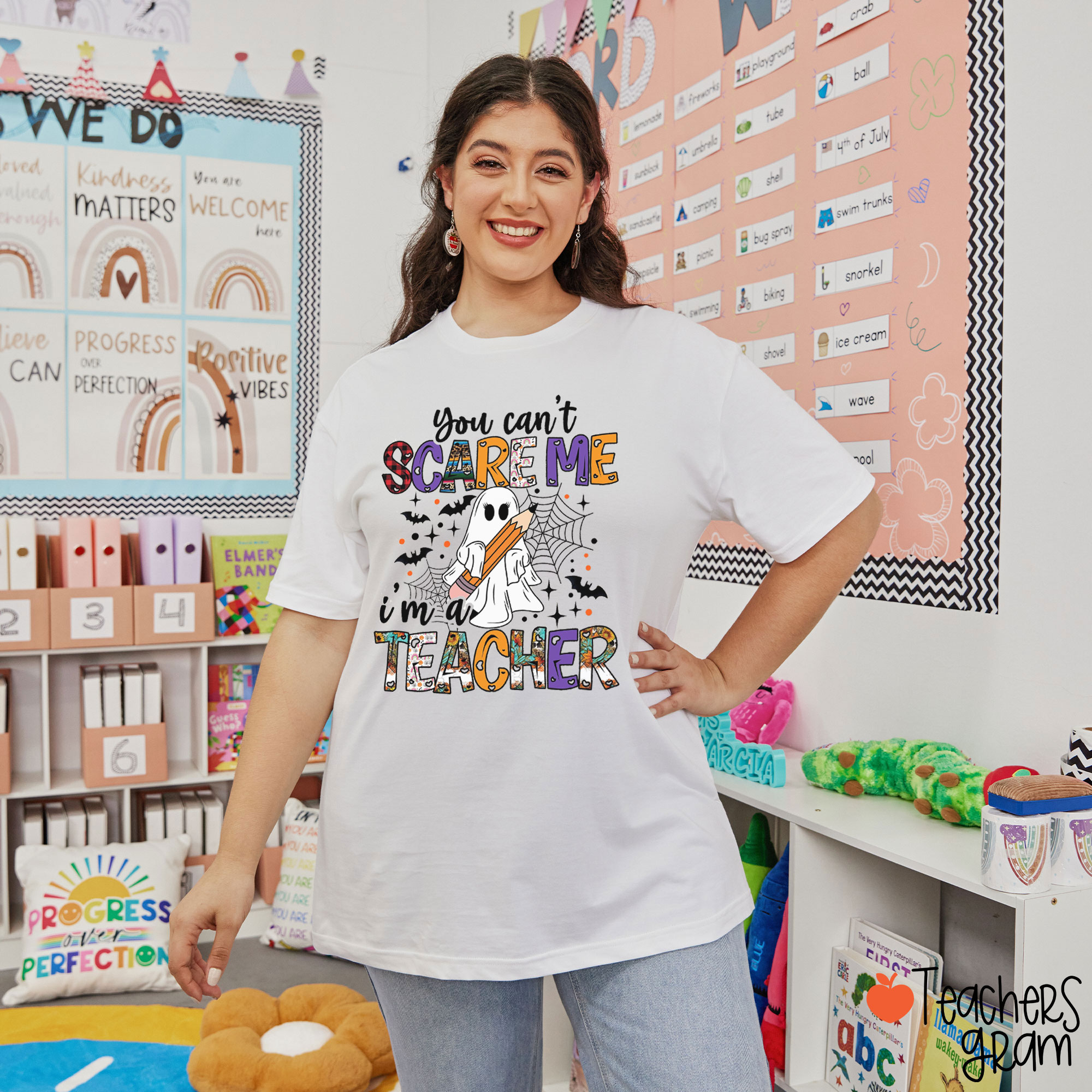 You Can't Scare Me I'm A Teacher Halloween Vibes Teacher T-Shirt