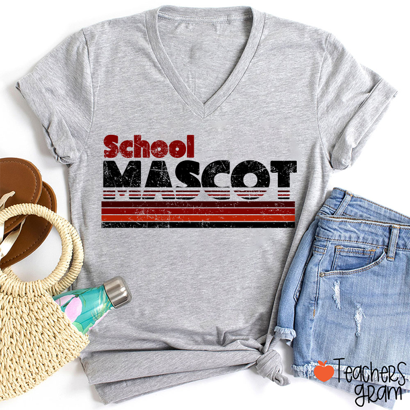 Personalized Mascot And School Name Contrast Color Line Design Teacher Female V-Neck T-Shirt