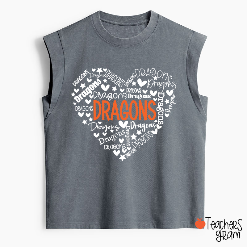 Personalized Mascot Heart Teacher Washed Tank Top