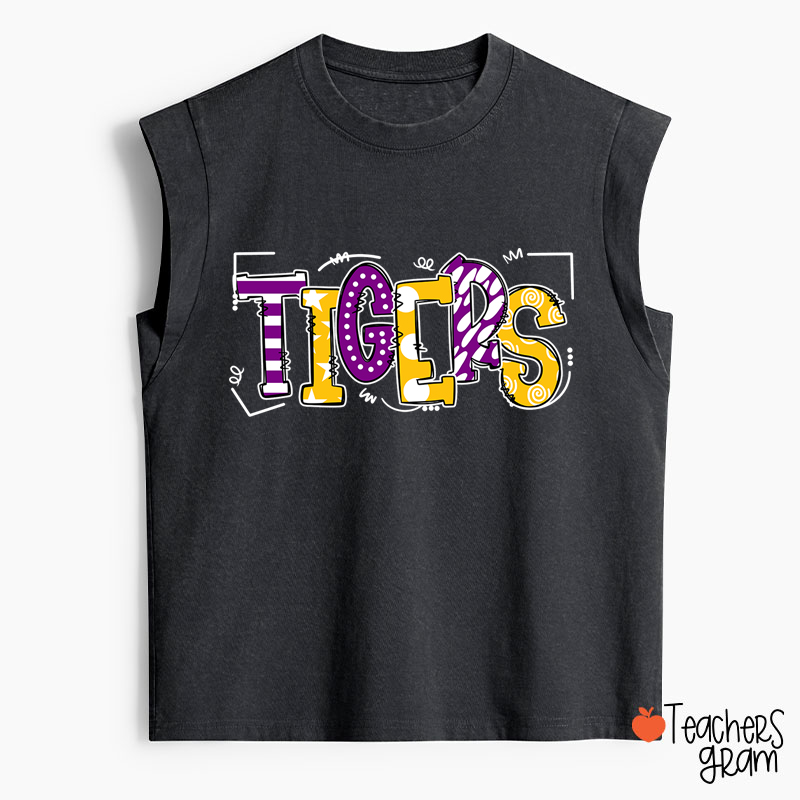 Personalized Mascot Cute Fonts Game Day Teacher Washed Tank Top