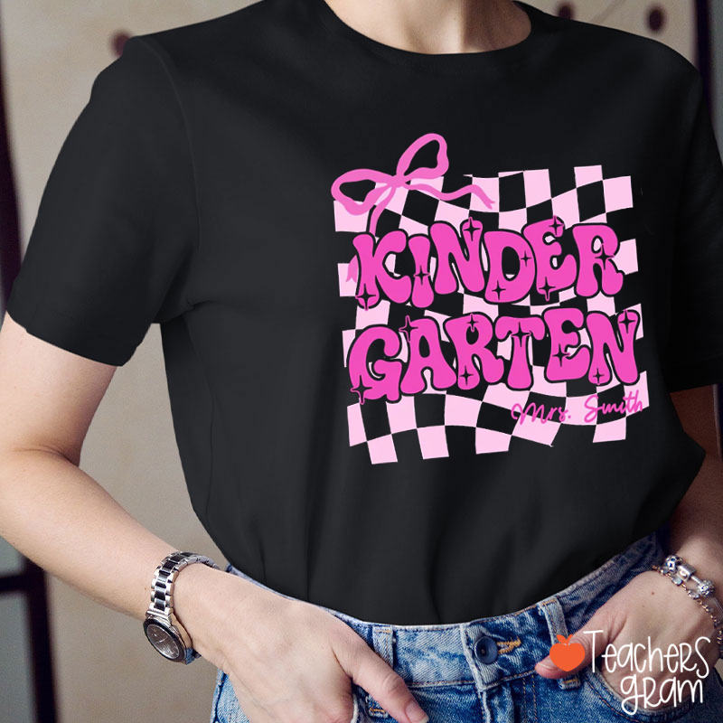 Personalized Retro Coquette Bow Back to School Teacher T-Shirt
