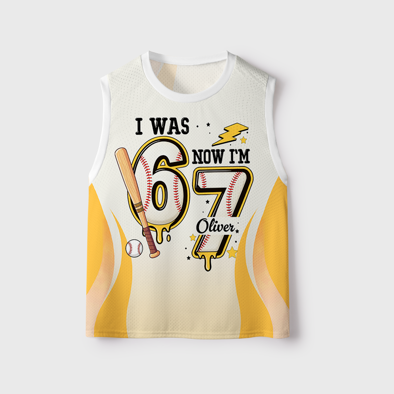 Personalized I Was 6 Now I'm 7 Baseball Kids Mesh Jersey Tank Top