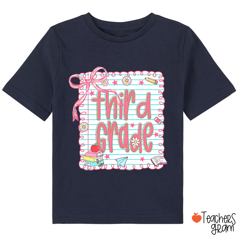 Personalized Grade Pink Bow Notebook Class T-Shirt