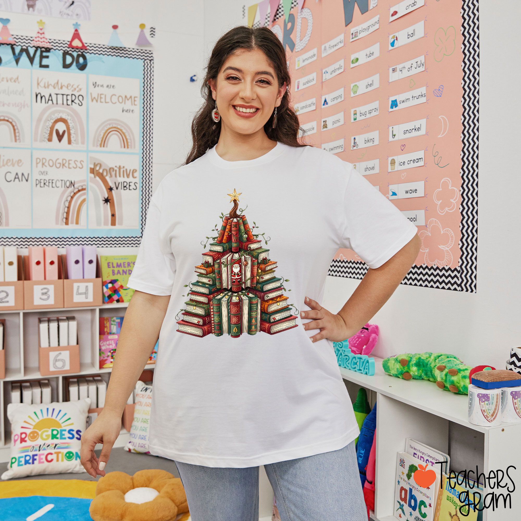 Christmas Book Tree Book Lover Teacher T-Shirt