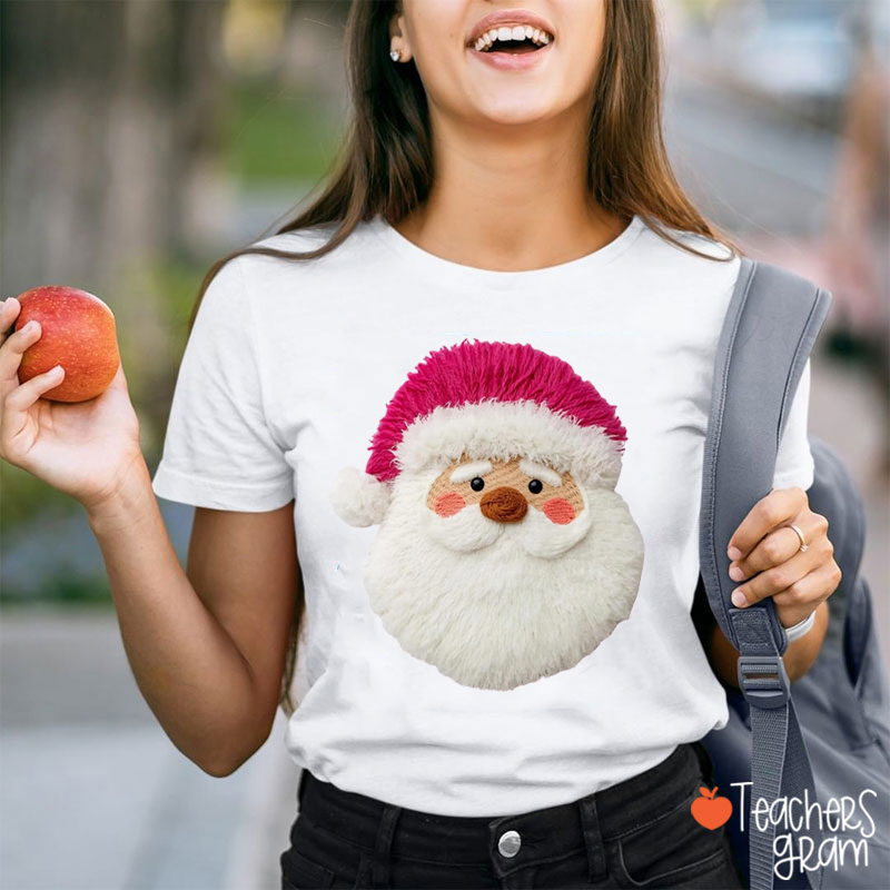 Faux Yarn Santa Pink Hat Teacher T-shirt