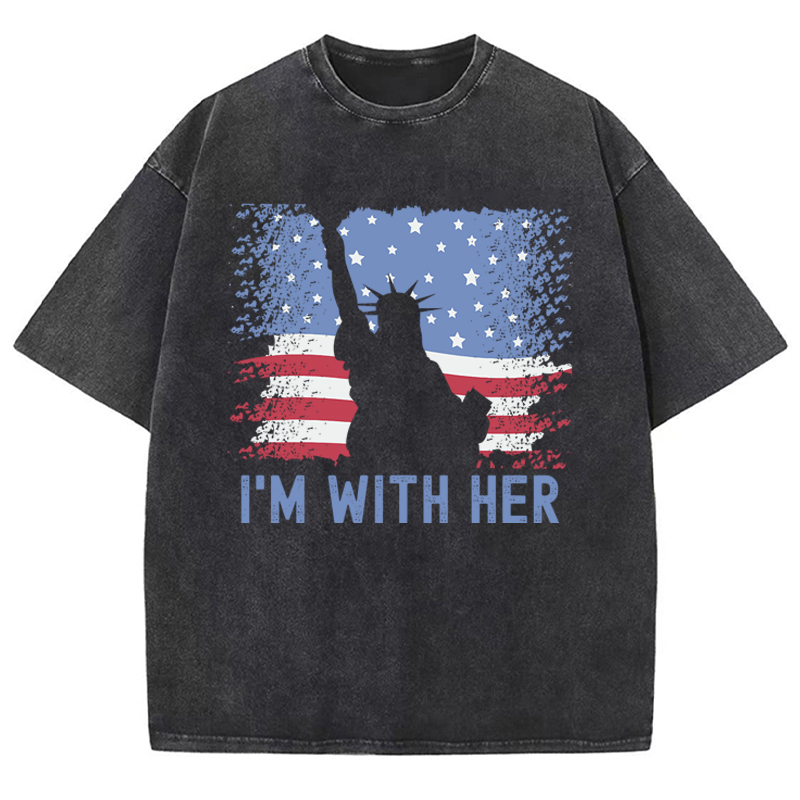 America Flag I'm With Her Teacher Washed T-Shirt