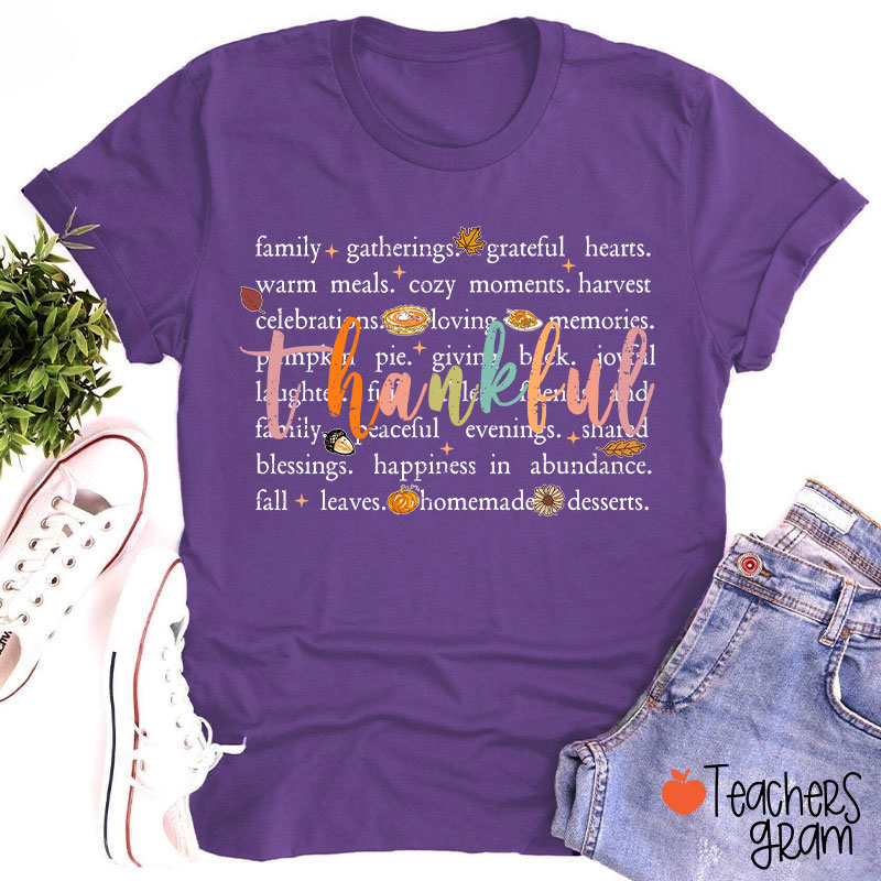Fall Leaves Cozy And Happiness In Thanksgiving Teacher T-Shirt
