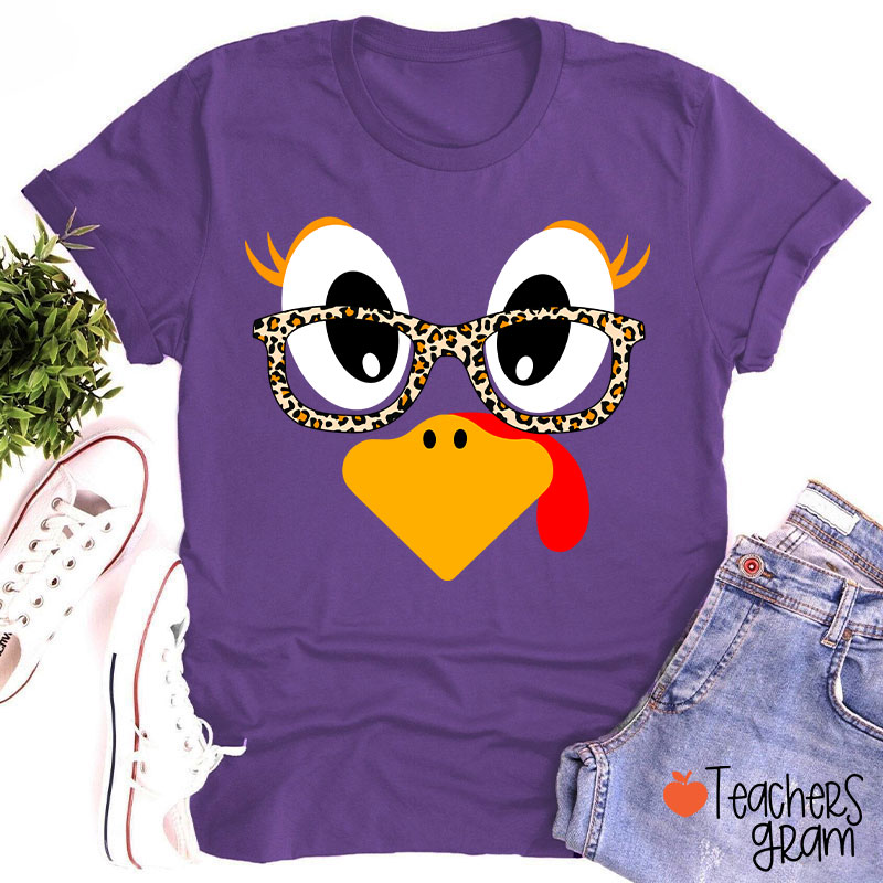 Turkey With Leopard Print Glasses Teacher T-Shirt