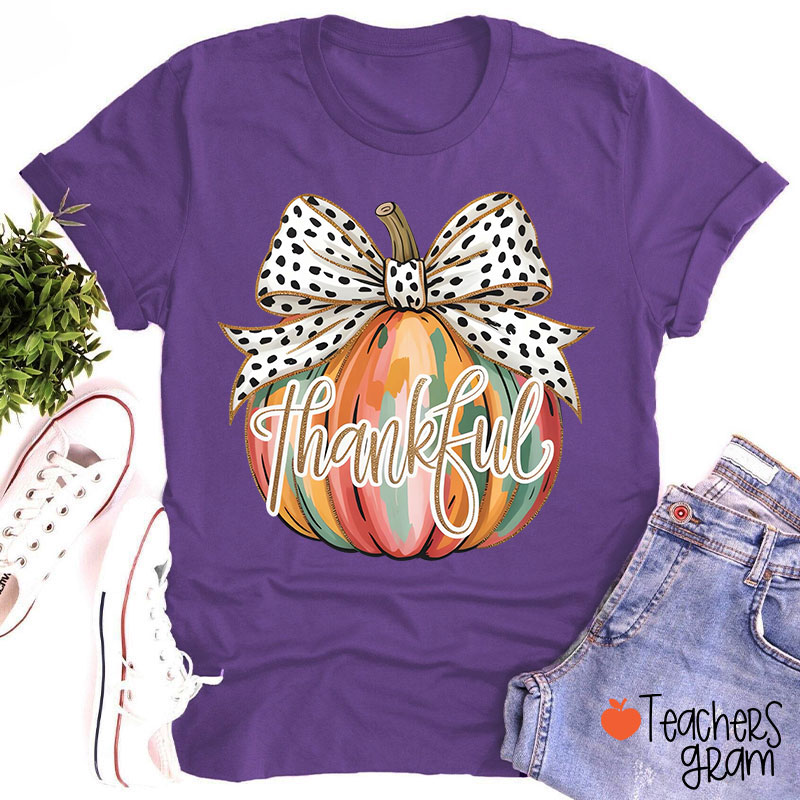 Colorful Coquette Fall Pumpkin Teacher T-Shirt