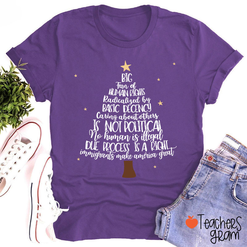 Big Fan Of Human Rights Christmas Tree Teacher T-Shirt