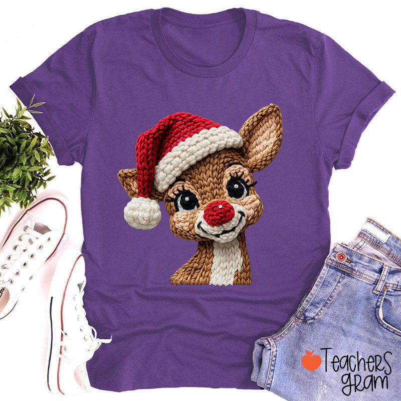Faux Yarn Christmas Reindeer Teacher T-shirt
