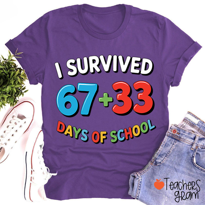Funny Six Seven I Survived 100 Days Of School Teacher T-Shirt