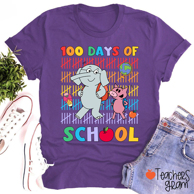 100 Days Of School Elephant Teacher T-Shirt