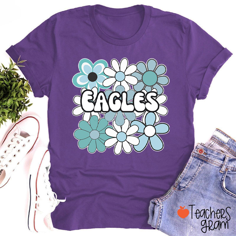 Personalized Mascot Flowers School Spirit Teacher T-Shirt
