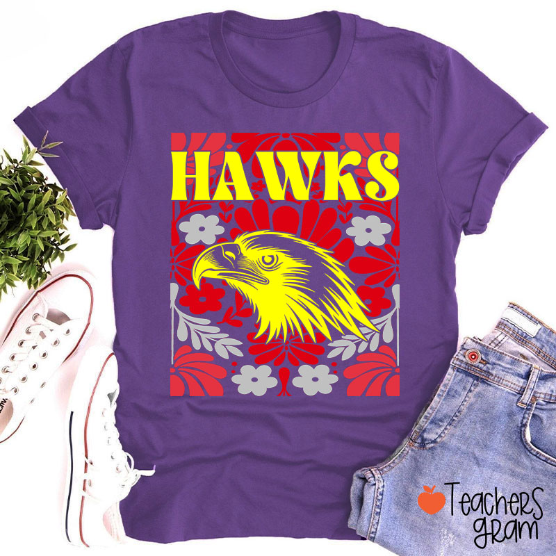 Personalized Mascot Floral School Spirit Game Day Teacher T-Shirt