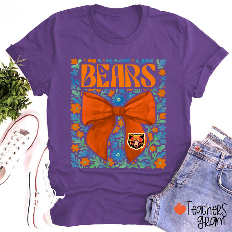 Personalized Mascot Floral Bow School Spirit Teacher T-Shirt