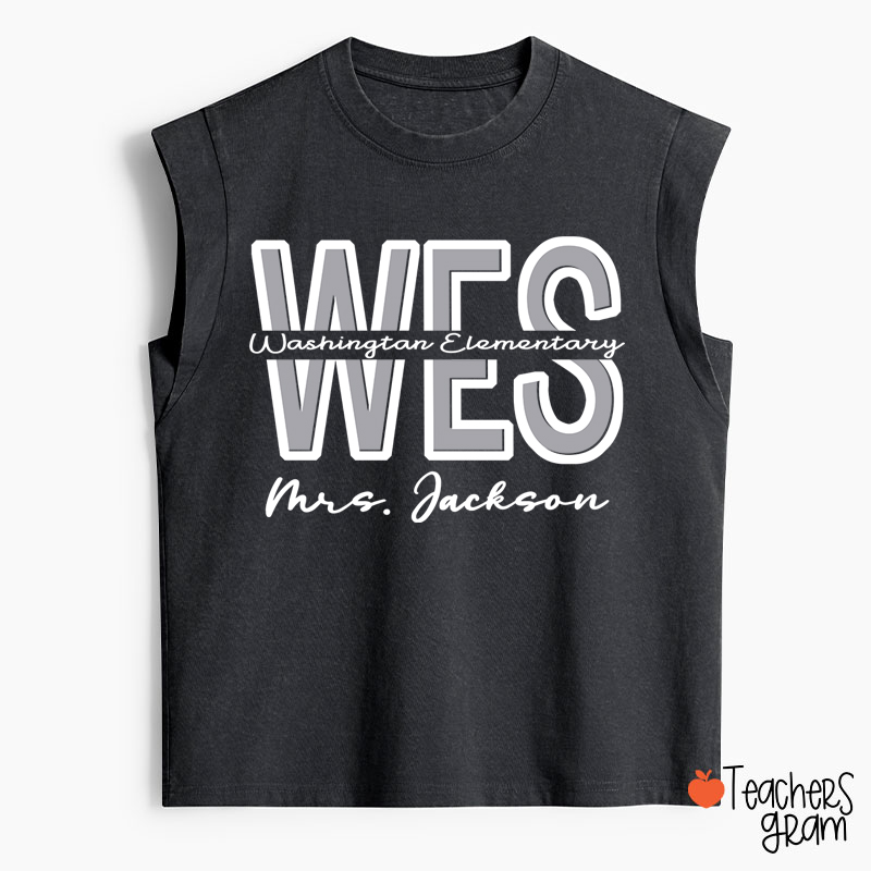 Personalized School Name Abbreviation School Color Teacher Washed Tank Top