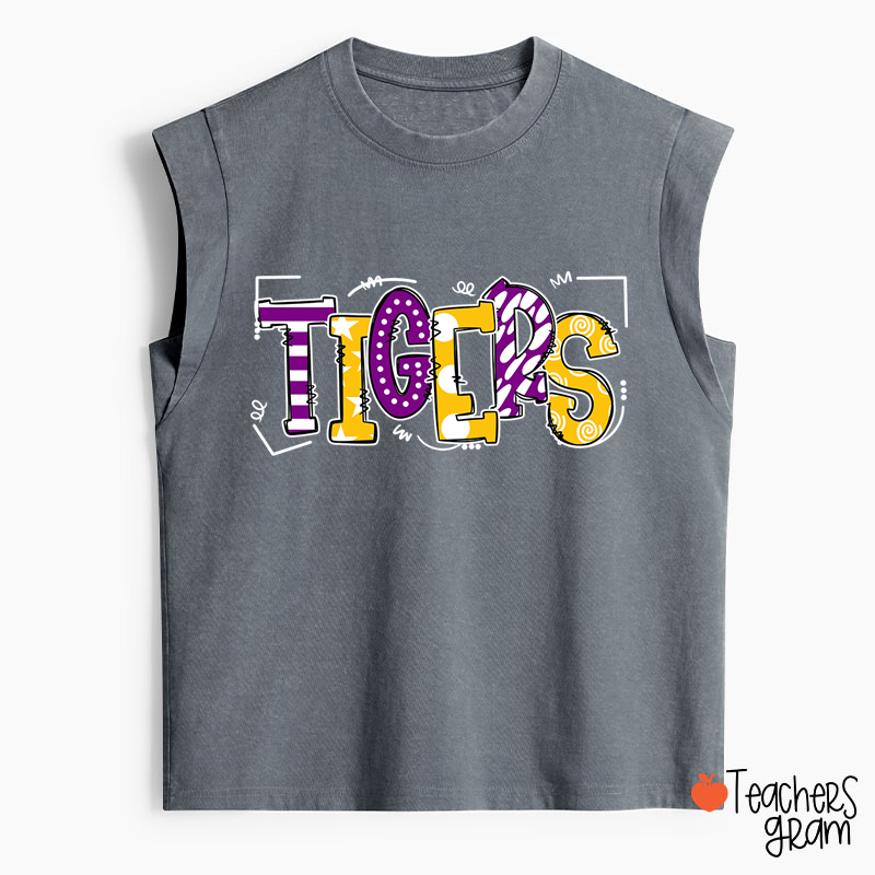 Personalized Mascot Cute Fonts Game Day Teacher Washed Tank Top