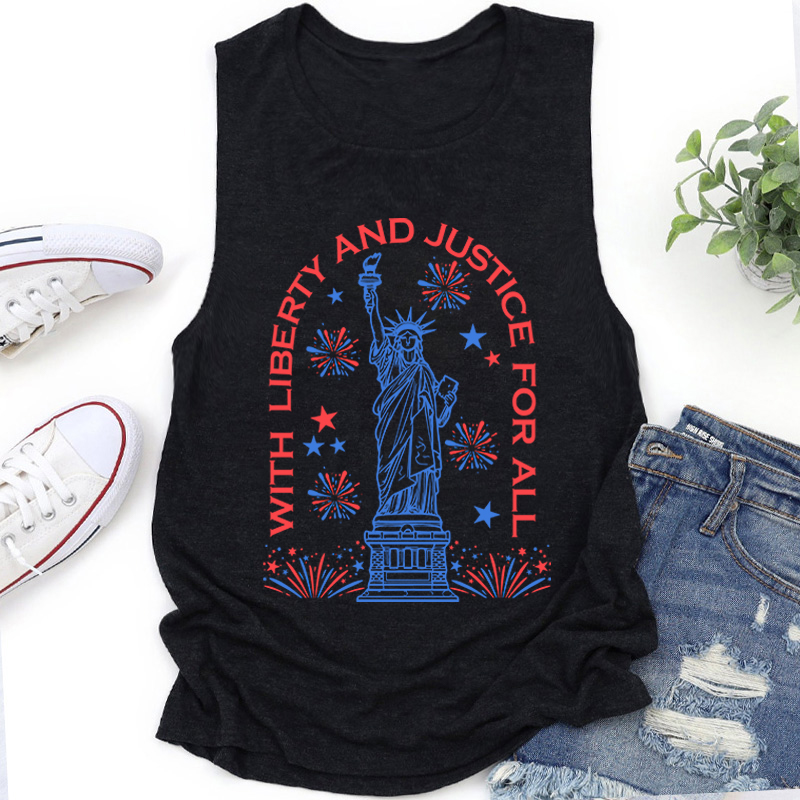 With Liberty And Justice For All Teacher Tank Top