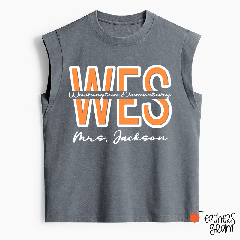 Personalized School Name Abbreviation School Color Teacher Washed Tank Top