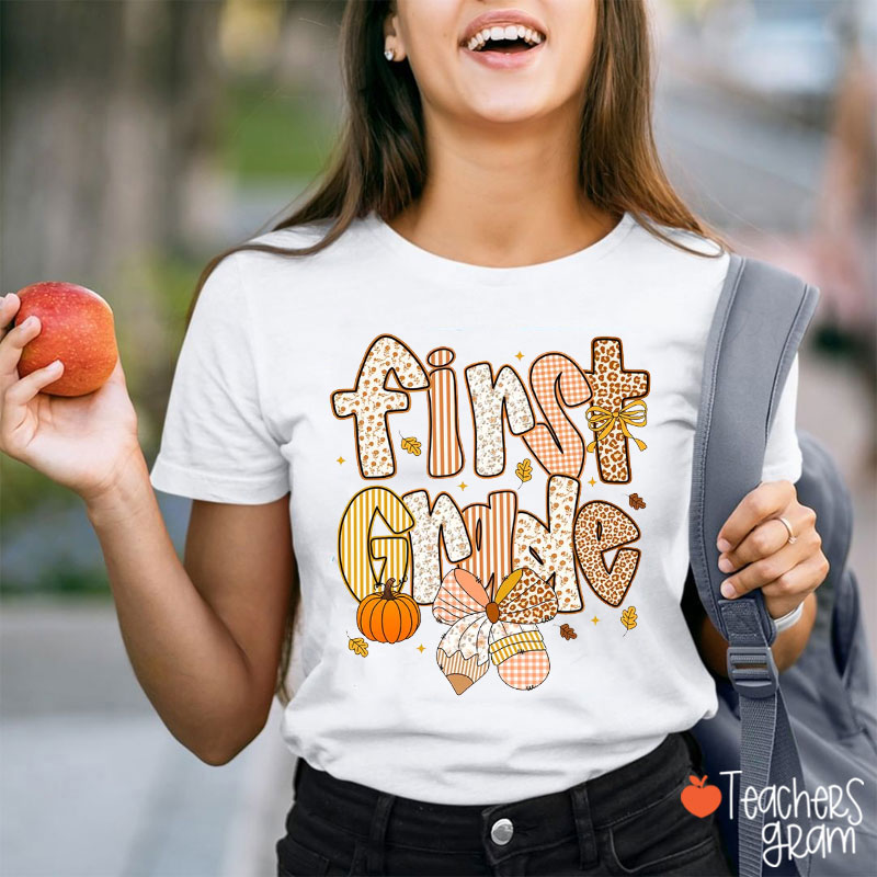 Personalized Grade Fall Vibes Teacher T-Shirt