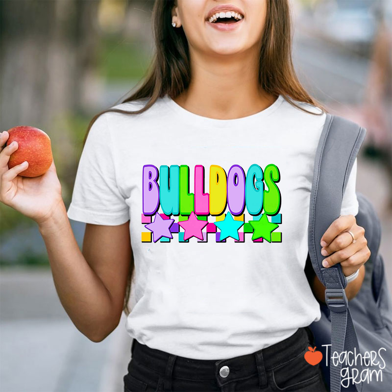 Personalized Colorful Bubble Fonts And Star Checkerboard Teacher T-Shirt