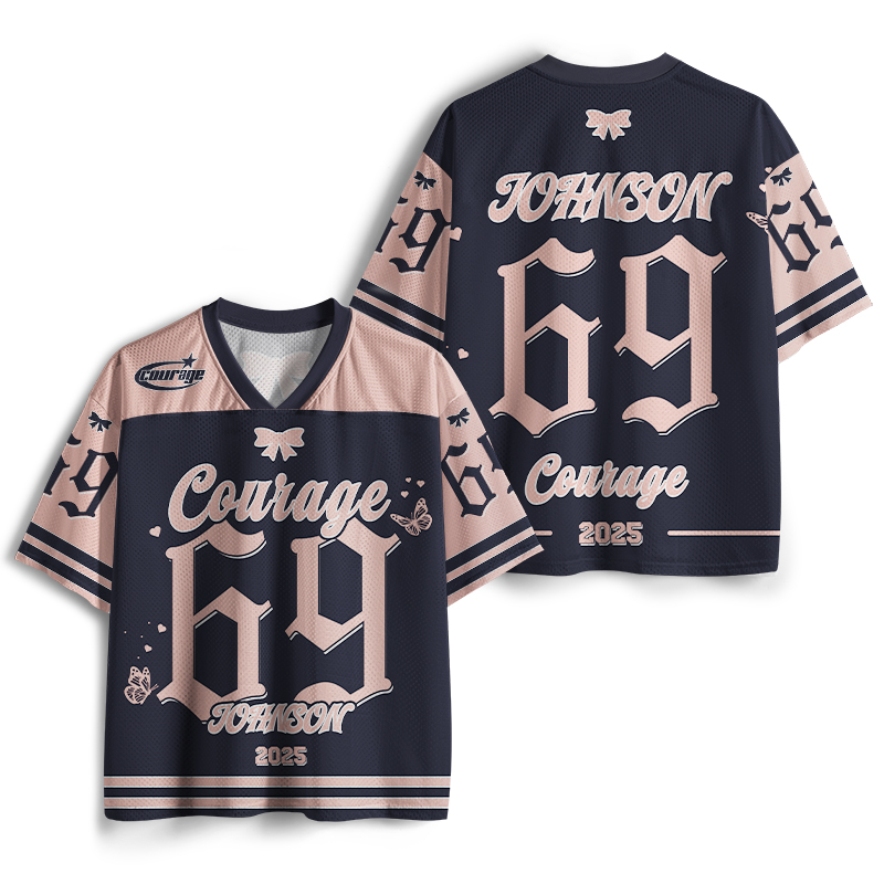 Personalized Name And Number Courage Pink Bow Teacher Mesh Jersey