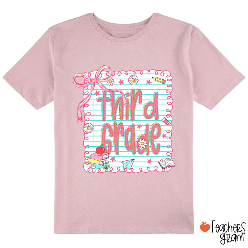 Personalized Grade Pink Bow Notebook Class T-Shirt