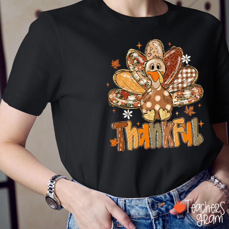 Thankful Turkey Fall Thanksgiving Teacher T-Shirt
