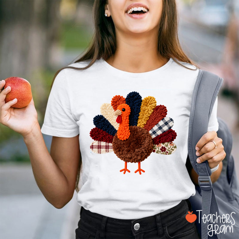 Faux Yarn Turkey Teacher T-shirt