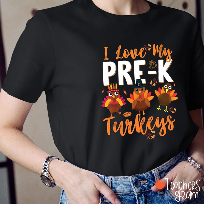 Personalized I Love My Little Turkeys Teacher T-Shirt